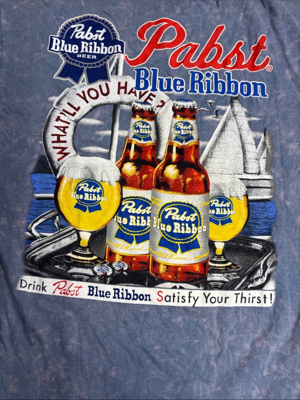 Pabst Blue Ribbon Mineral-Wash Short Sleeve Tee - Light Blue